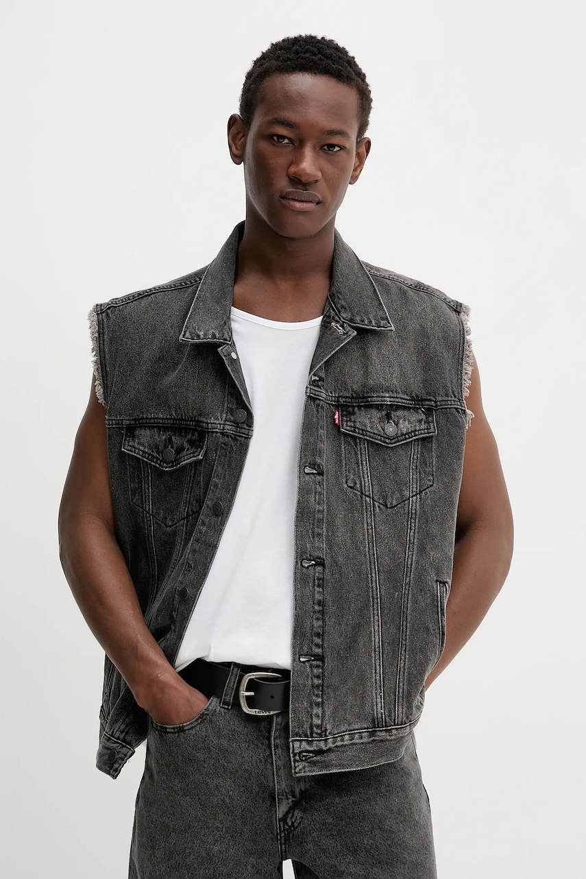 Levi\'s vestă din denim RELAXED TRUCKER VEST culoarea gri, de tranzitie, A5789