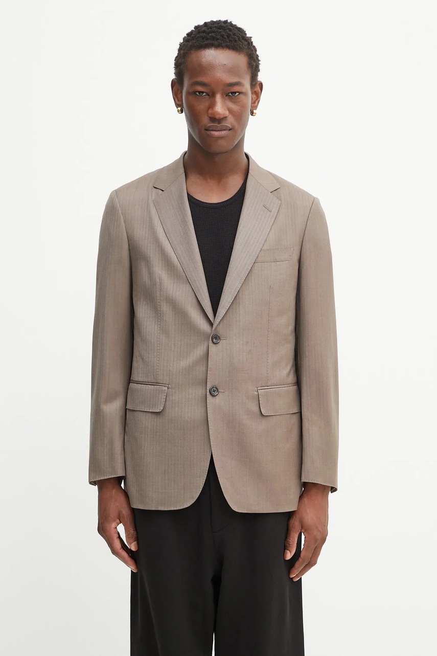 Vlněné sako Wacko Maria SINGLE BREASTED JACKET  pánské, béžová barva, 25SS-WMO-SU03