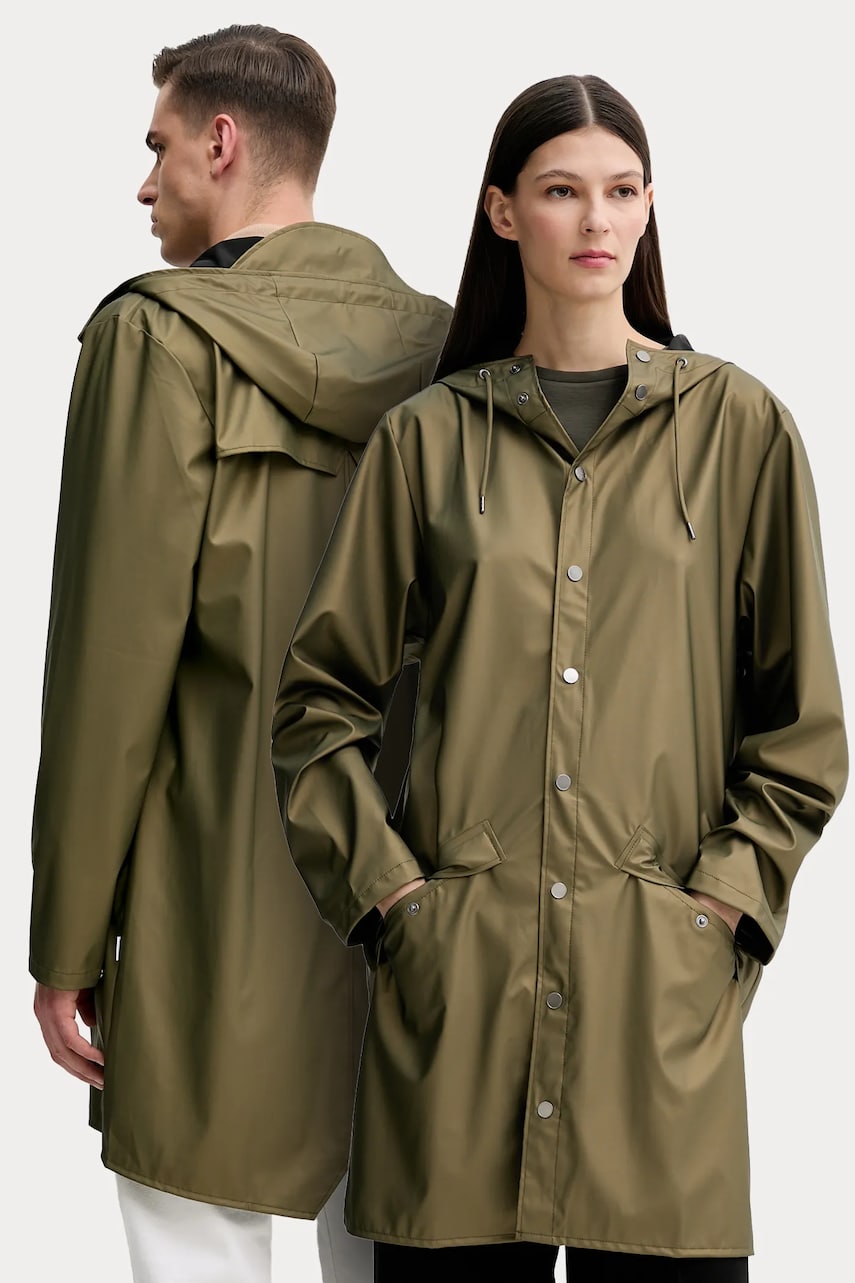 Rains geaca Long Jacket W3 culoarea verde, de tranzitie, 12020