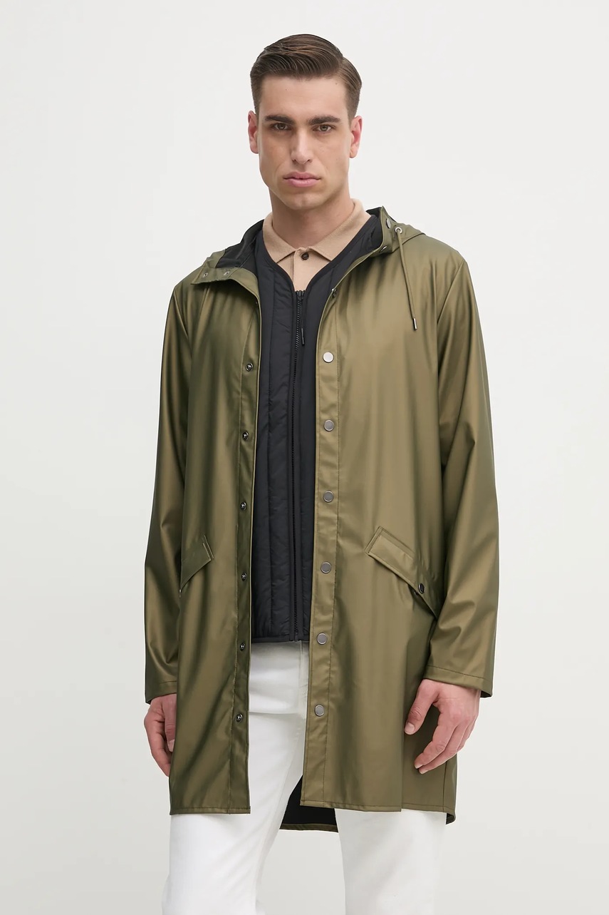 Rains geaca Long Jacket W3 culoarea verde, de tranzitie, 12020