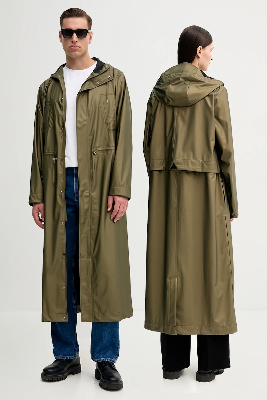 Rains geaca Bold Longest Jacket W3 culoarea verde, de tranzitie, 12120 Rains geaca Bold Longest Jacket W3 culoarea verde, de tranzitie, 12120
