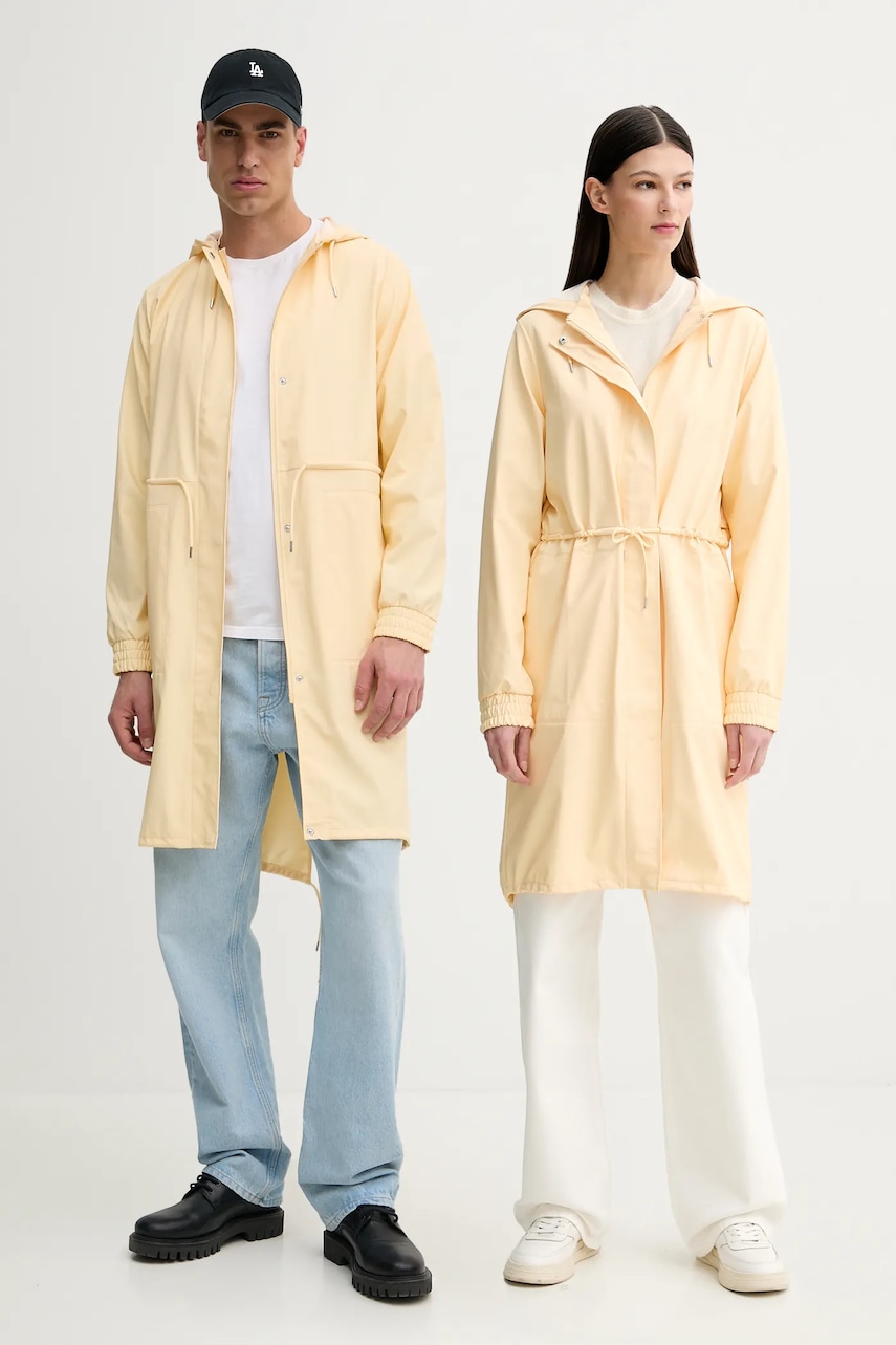 Rains geacă String W Parka W3 culoarea galben, de tranzitie, 18550 Rains geacă String W Parka W3 culoarea galben, de tranzitie, 18550