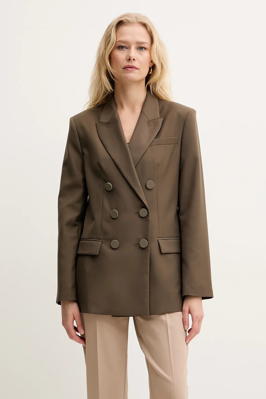Armani Exchange sacou culoarea verde, cu doua randuri de nasturi, neted, XW000220 AF10855