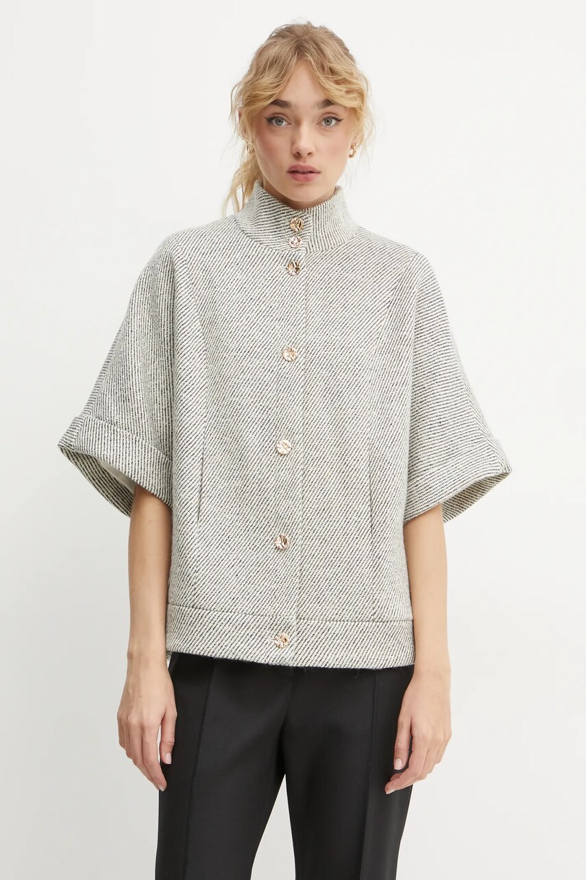 Levně Bunda s příměsí vlny Bruuns Bazaar šedá barva, přechodná, oversize, BBW4198