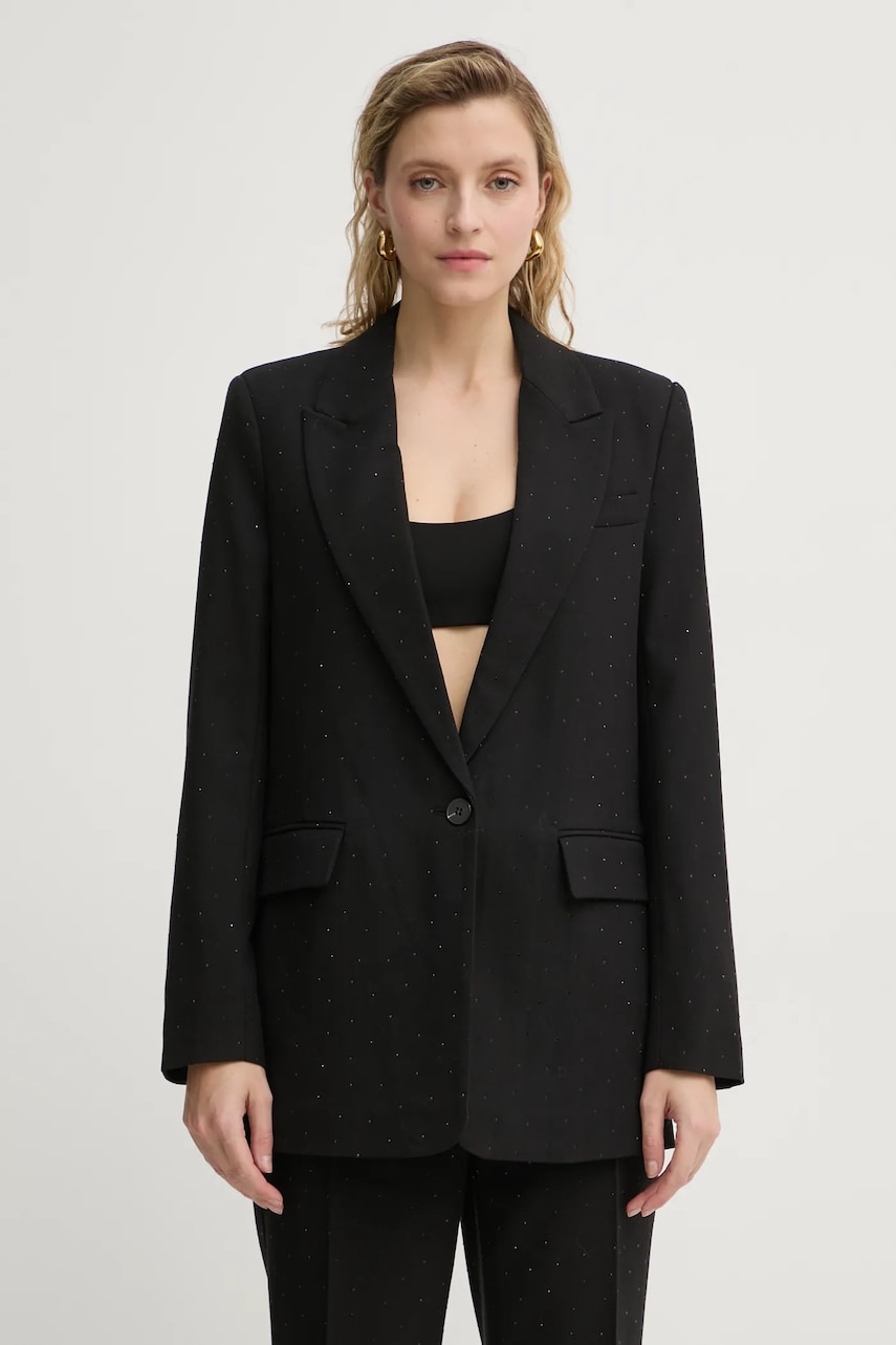 Bruuns Bazaar sacou din lana culoarea negru, un singur rand de nasturi, BBW4206 Bruuns Bazaar sacou din lana culoarea negru, un singur rand de nasturi, BBW4206