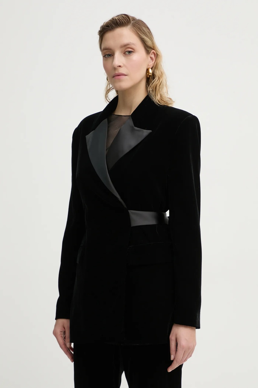 Bruuns Bazaar jachetă de catifea culoarea negru, un singur rand de nasturi, uni, BBW4252