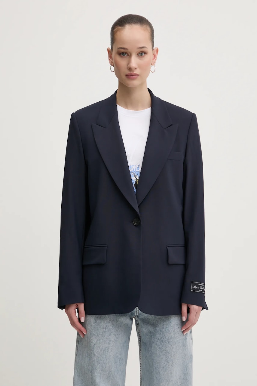 MSGM sacou de lână culoarea bleumarin, un singur rand de nasturi, uni, 3841MDG27.257127