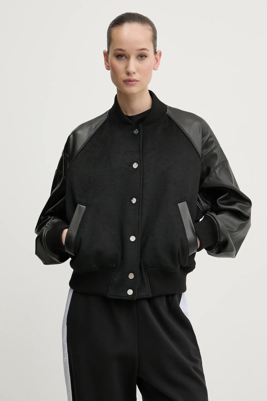 HUGO jacheta bomber din amestec de lana culoarea negru, de tranzitie, 50529951