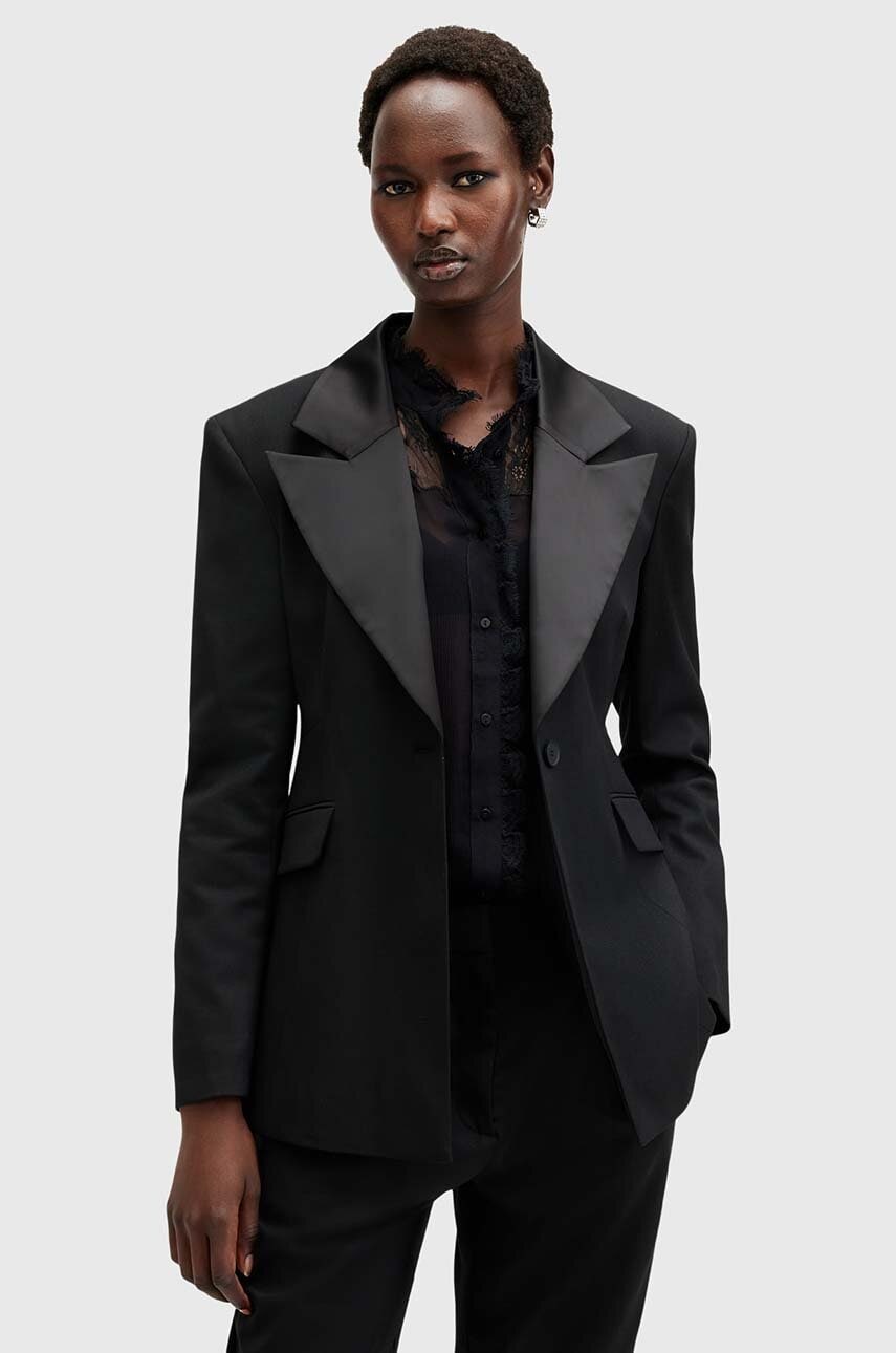 AllSaints sacou SISTER culoarea negru, un singur rand de nasturi, neted, W003QB AllSaints sacou SISTER culoarea negru, un singur rand de nasturi, neted, W003QB