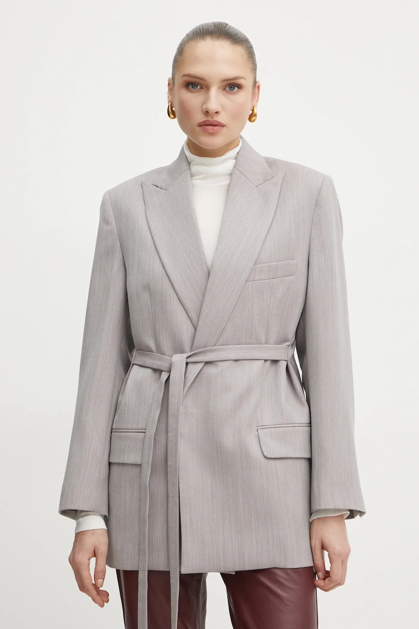 Шерстяной пиджак Victoria Beckham цвет серый двубортный однотонный 1125WJK006092A Шерстяной пиджак Victoria Beckham цвет серый двубортный однотонный 1125WJK006092A