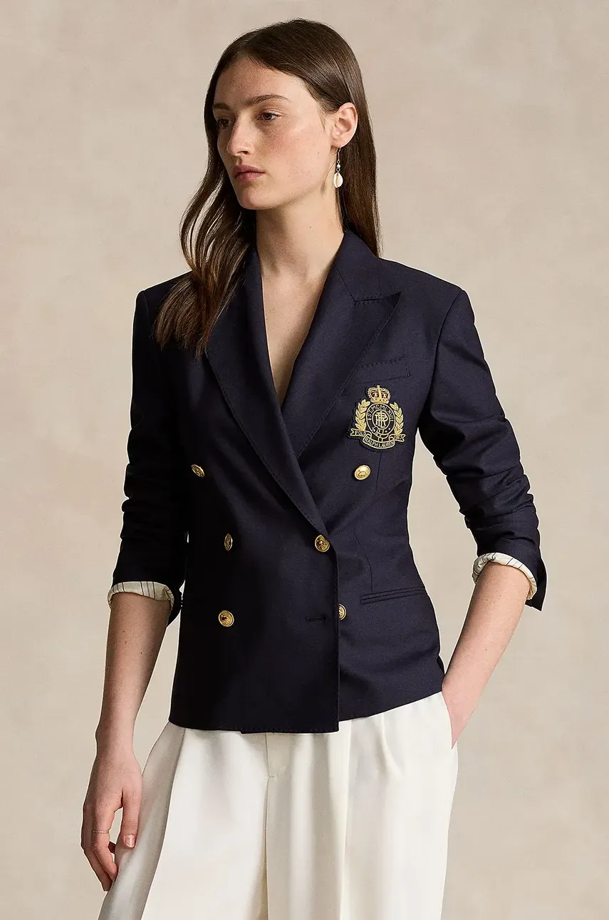 Vlněné sako Polo Ralph Lauren tmavomodrá barva, hladká, 211910403