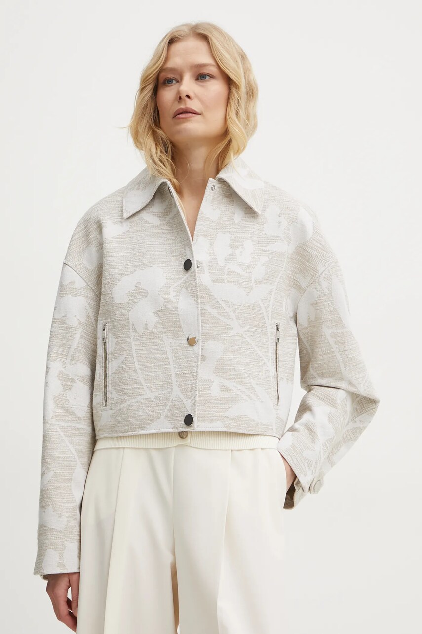 BOSS geaca femei, culoarea bej, de tranzitie, oversize, 50530887