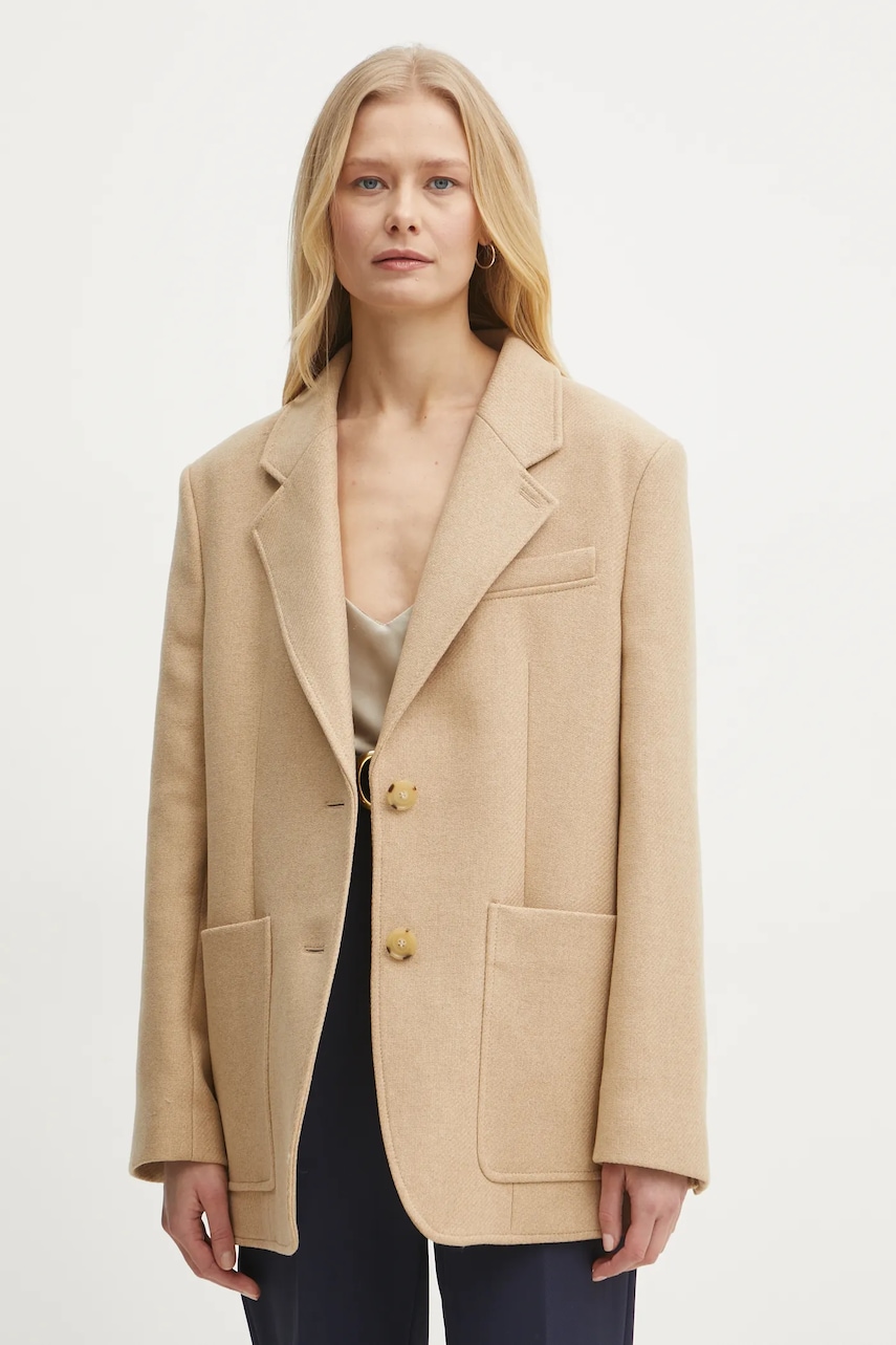 BOSS geaca de lana culoarea bej, oversize, melanj, 50530891 BOSS geaca de lana culoarea bej, oversize, melanj, 50530891