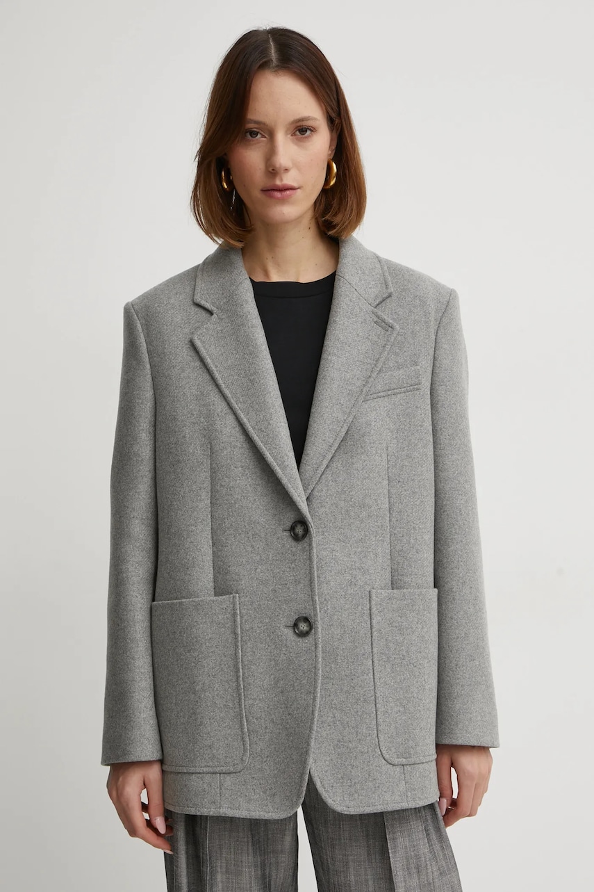 BOSS geaca de lana culoarea gri, oversize, melanj, 50530891