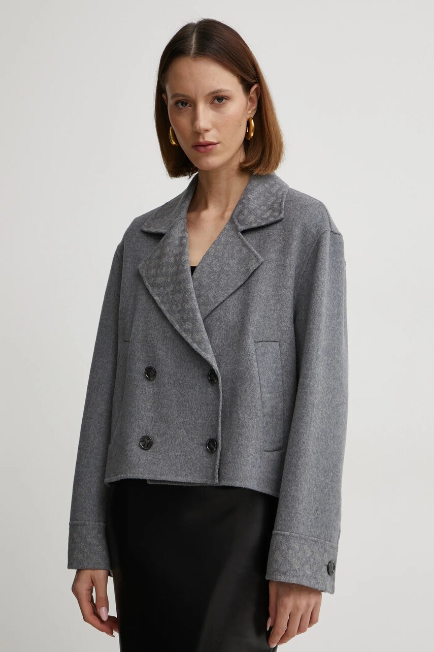 BOSS palton de lana culoarea gri, de tranzitie, oversize, 50531742 BOSS palton de lana culoarea gri, de tranzitie, oversize, 50531742