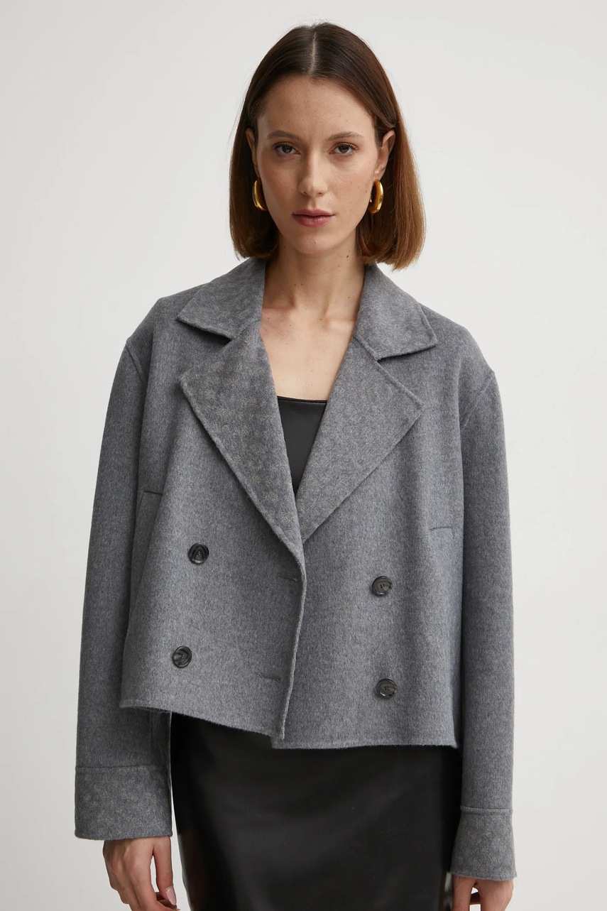 Μάλλινο παλτό BOSS χρώμα: γκρι, 50531742 φωτογραφία