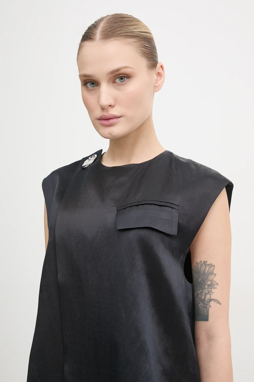 Γιλέκο με λινό μείγμα Day Birger et Mikkelsen Marlin χρώμα: μαύρο, DAY65243539 φωτογραφία