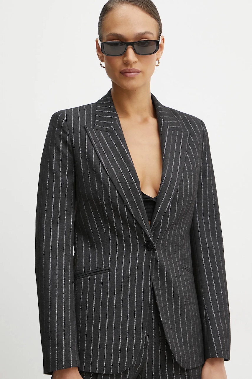 Karl Lagerfeld sacou din lana culoarea gri, un singur rand de nasturi, modelator, A1W14025 Karl Lagerfeld sacou din lana culoarea gri, un singur rand de nasturi, modelator, A1W14025