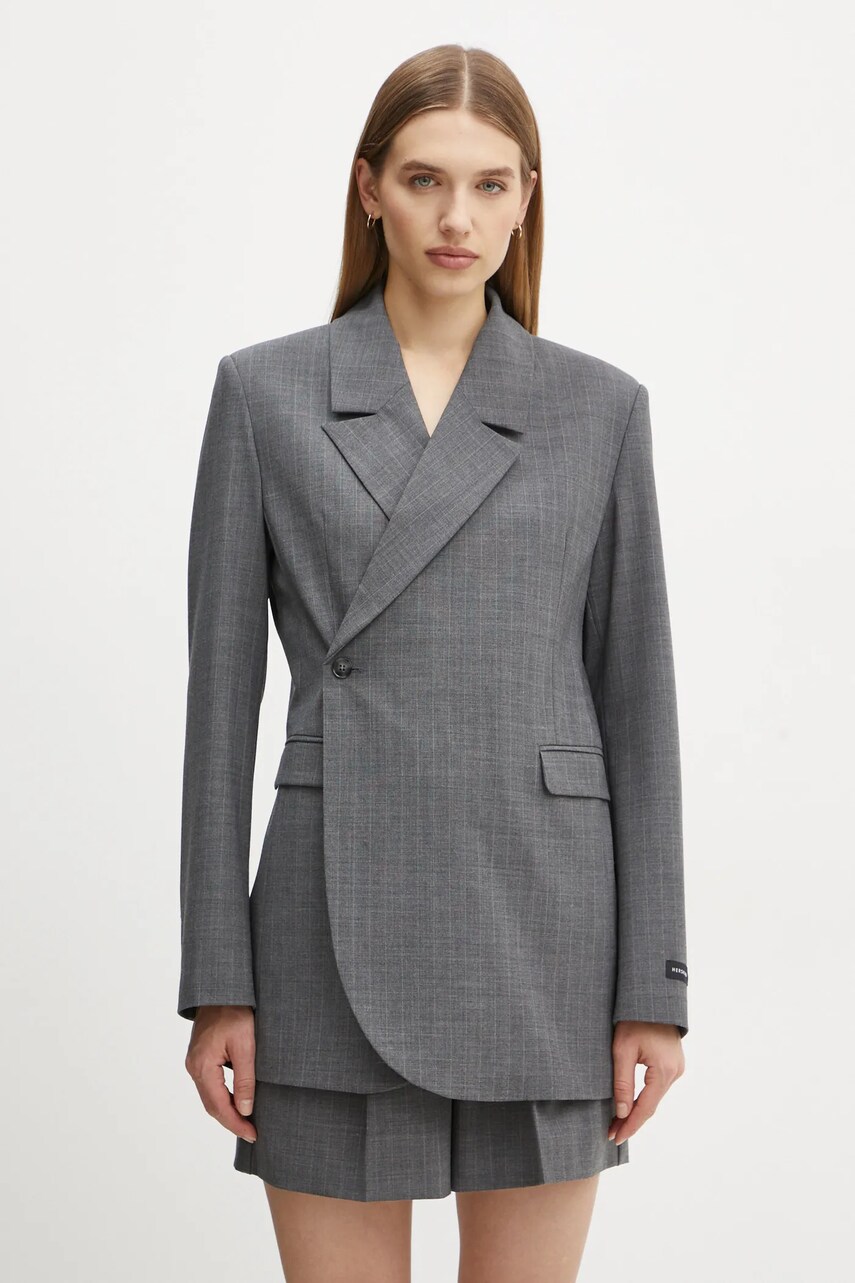 Herskind sacou din lana Lilith culoarea gri, cu doua randuri de nasturi, neted, 5409134 Herskind sacou din lana Lilith culoarea gri, cu doua randuri de nasturi, neted, 5409134
