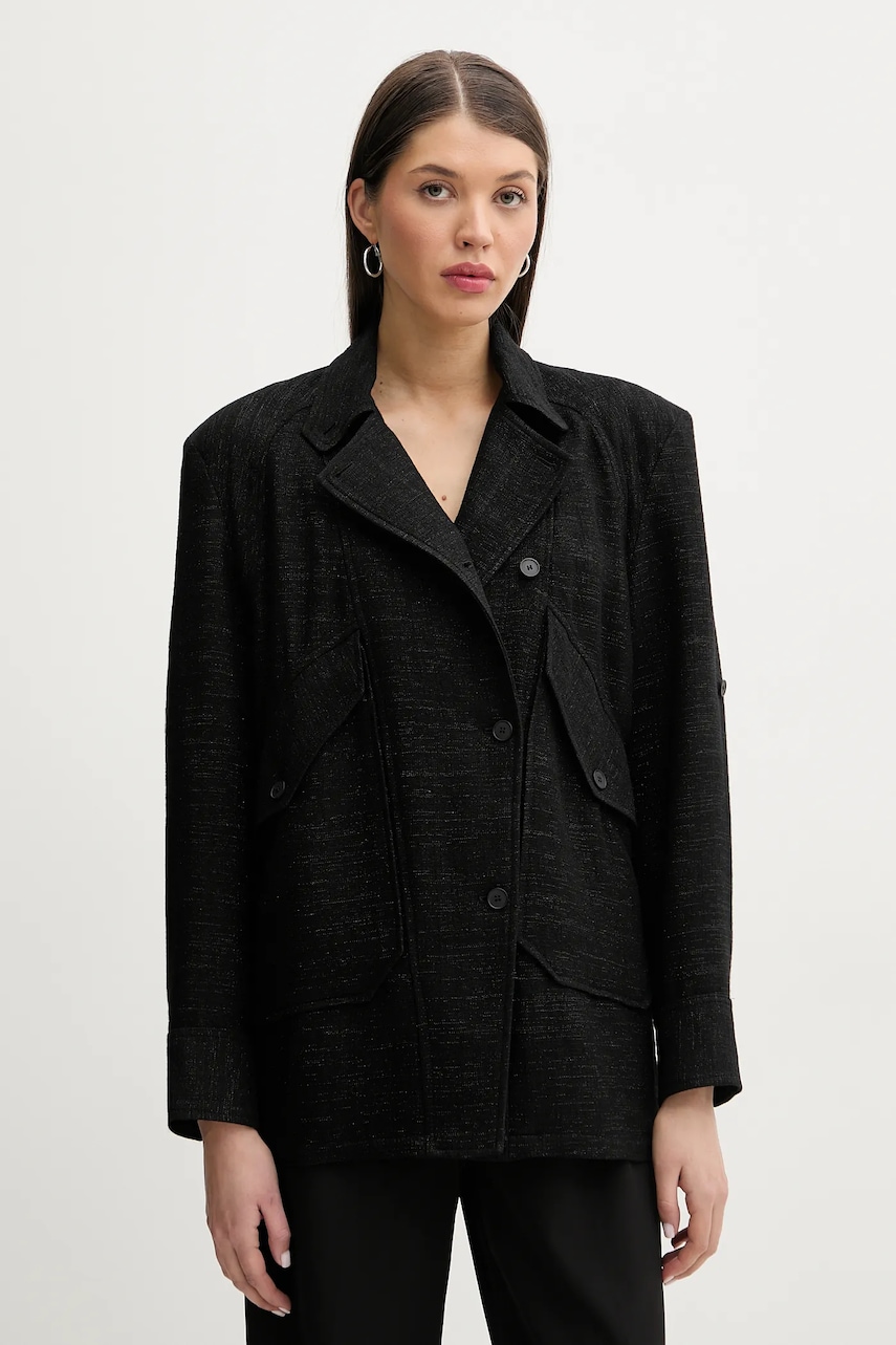 IRO sacou din lana culoarea negru, oversize, neted, WP100BILLAN