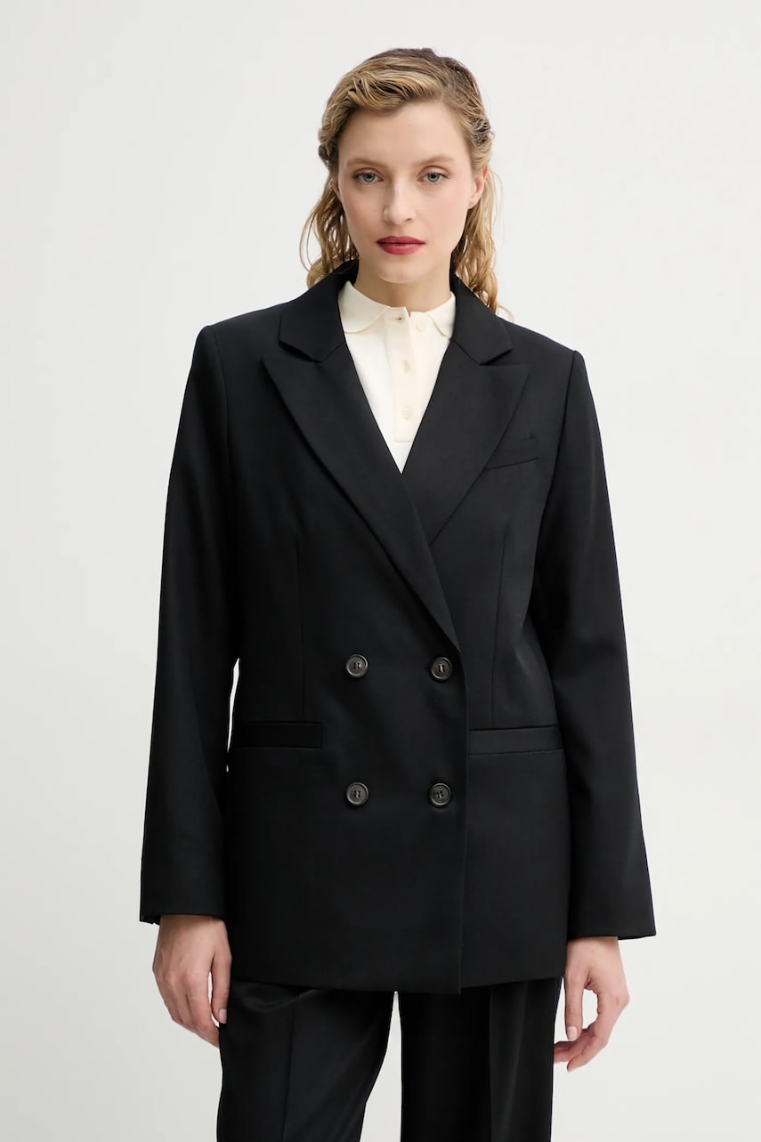 A.P.C. geaca de lana veste lucy culoarea negru, cu doua randuri de nasturi, neted, WOAPO.F03212 A.P.C. geaca de lana veste lucy culoarea negru, cu doua randuri de nasturi, neted, WOAPO.F03212