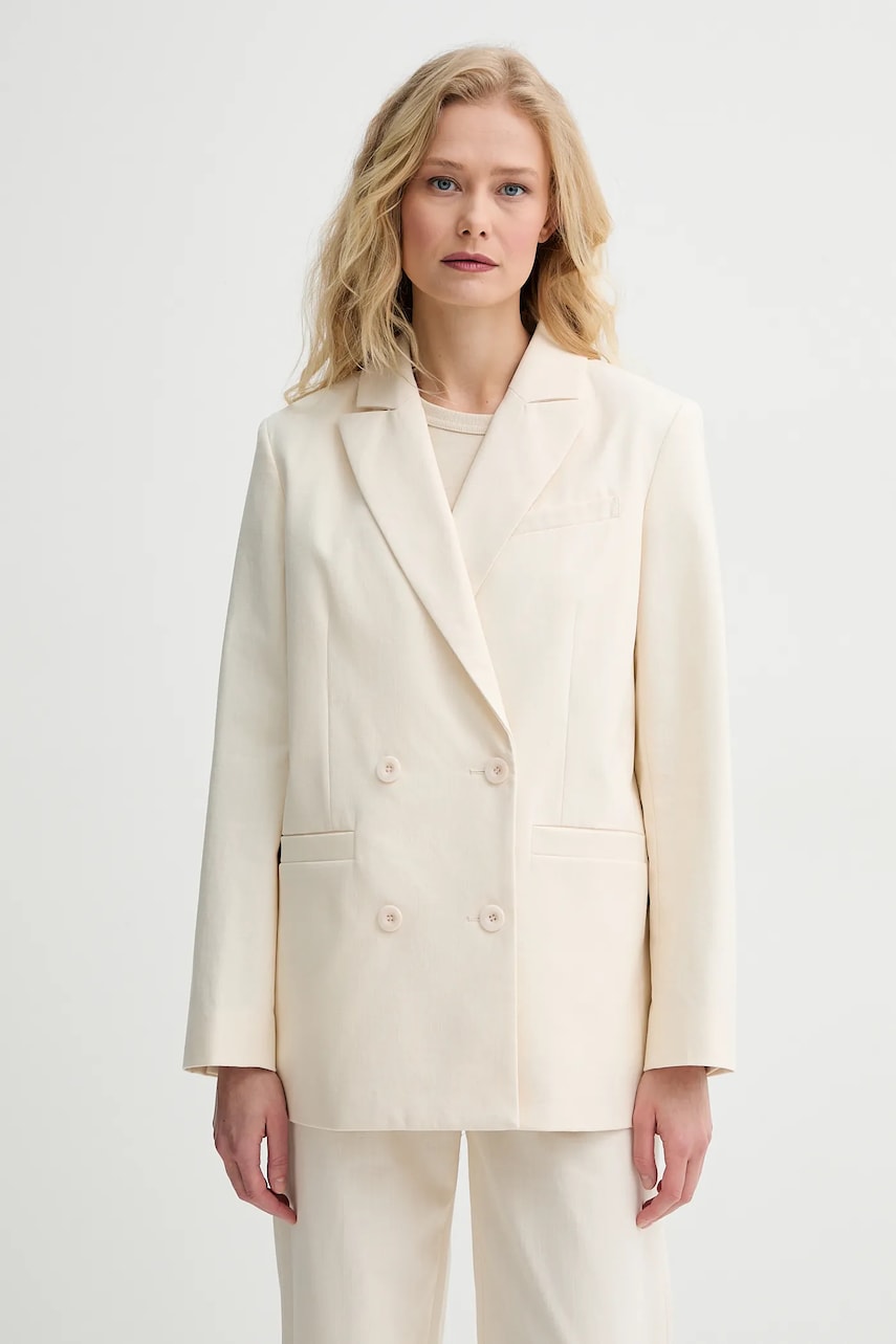 A.P.C. sacou din bumbac veste lucy culoarea bej, cu doua randuri de nasturi, uni, COHFU.F03212 A.P.C. sacou din bumbac veste lucy culoarea bej, cu doua randuri de nasturi, uni, COHFU.F03212