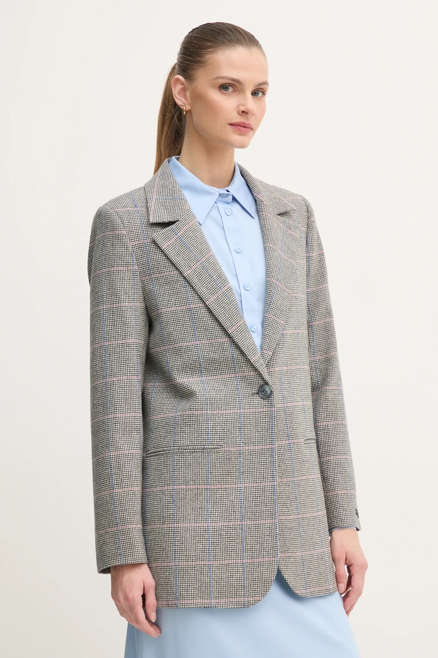Pepe Jeans geaca de lana FLAVIA culoarea gri, un singur rand de nasturi, modelator, PL402503 Pepe Jeans geaca de lana FLAVIA culoarea gri, un singur rand de nasturi, modelator, PL402503