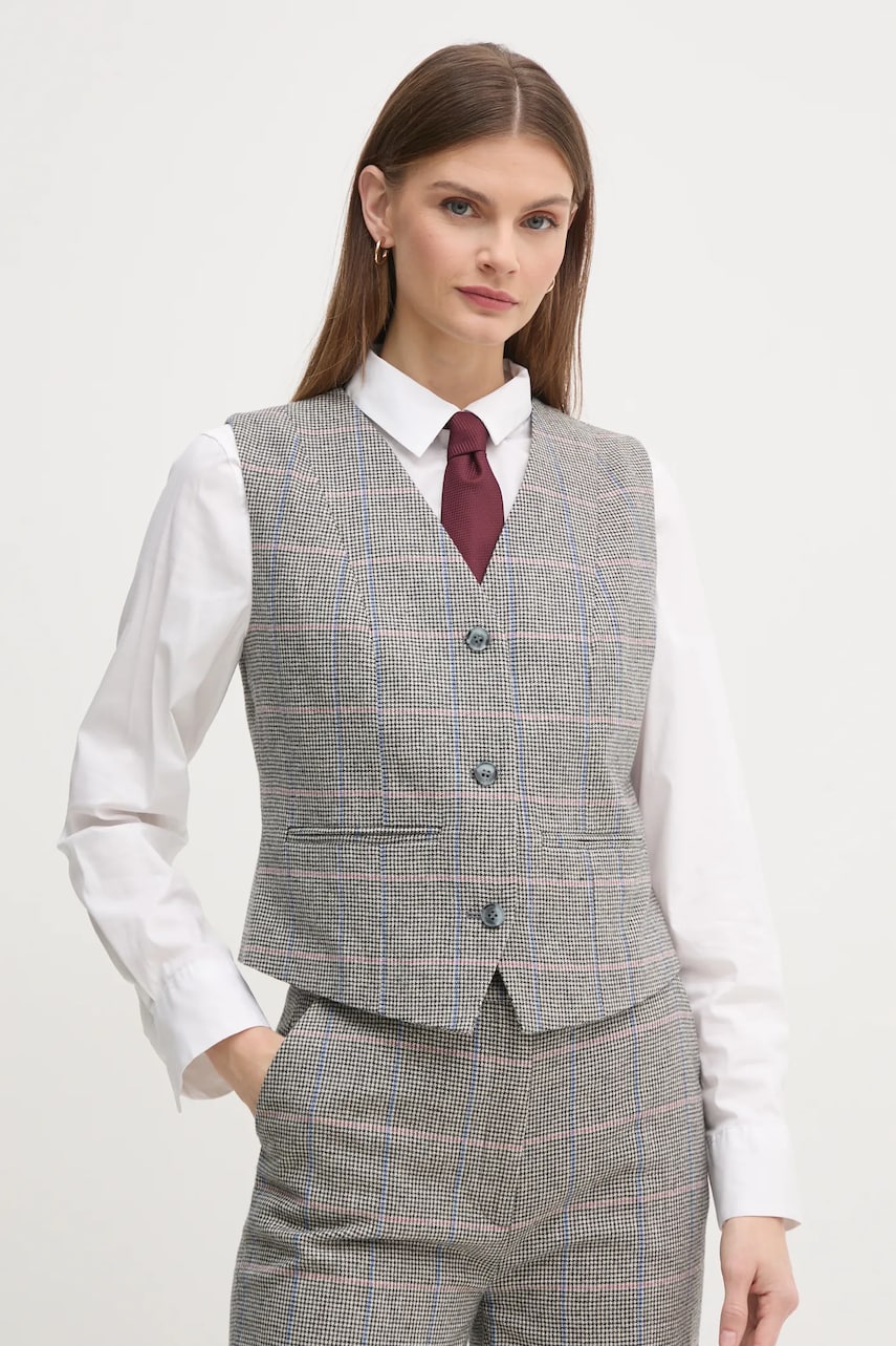 Pepe Jeans vesta de lana FLORINA culoarea gri, un singur rand de nasturi, PL402520 Pepe Jeans vesta de lana FLORINA culoarea gri, un singur rand de nasturi, PL402520