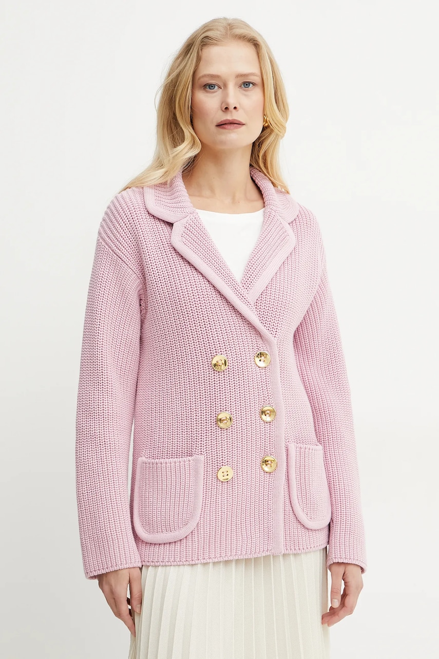 Luisa Spagnoli cardigan din bumbac femei, culoarea roz, călduros, 58632 Luisa Spagnoli cardigan din bumbac femei, culoarea roz, călduros, 58632