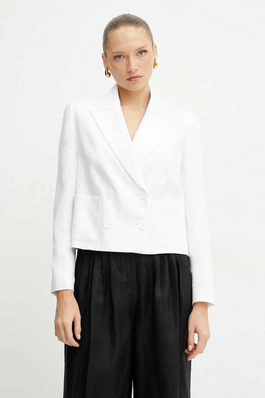 Luisa Spagnoli sacou de in culoarea alb, cu doua randuri de nasturi, uni, 542051 Luisa Spagnoli sacou de in culoarea alb, cu doua randuri de nasturi, uni, 542051