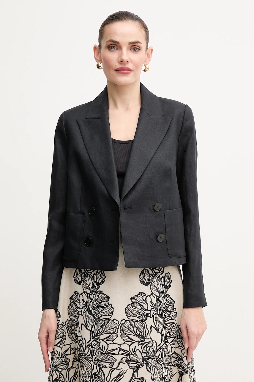 Luisa Spagnoli sacou de in culoarea negru, cu doua randuri de nasturi, uni, 542051 Luisa Spagnoli sacou de in culoarea negru, cu doua randuri de nasturi, uni, 542051