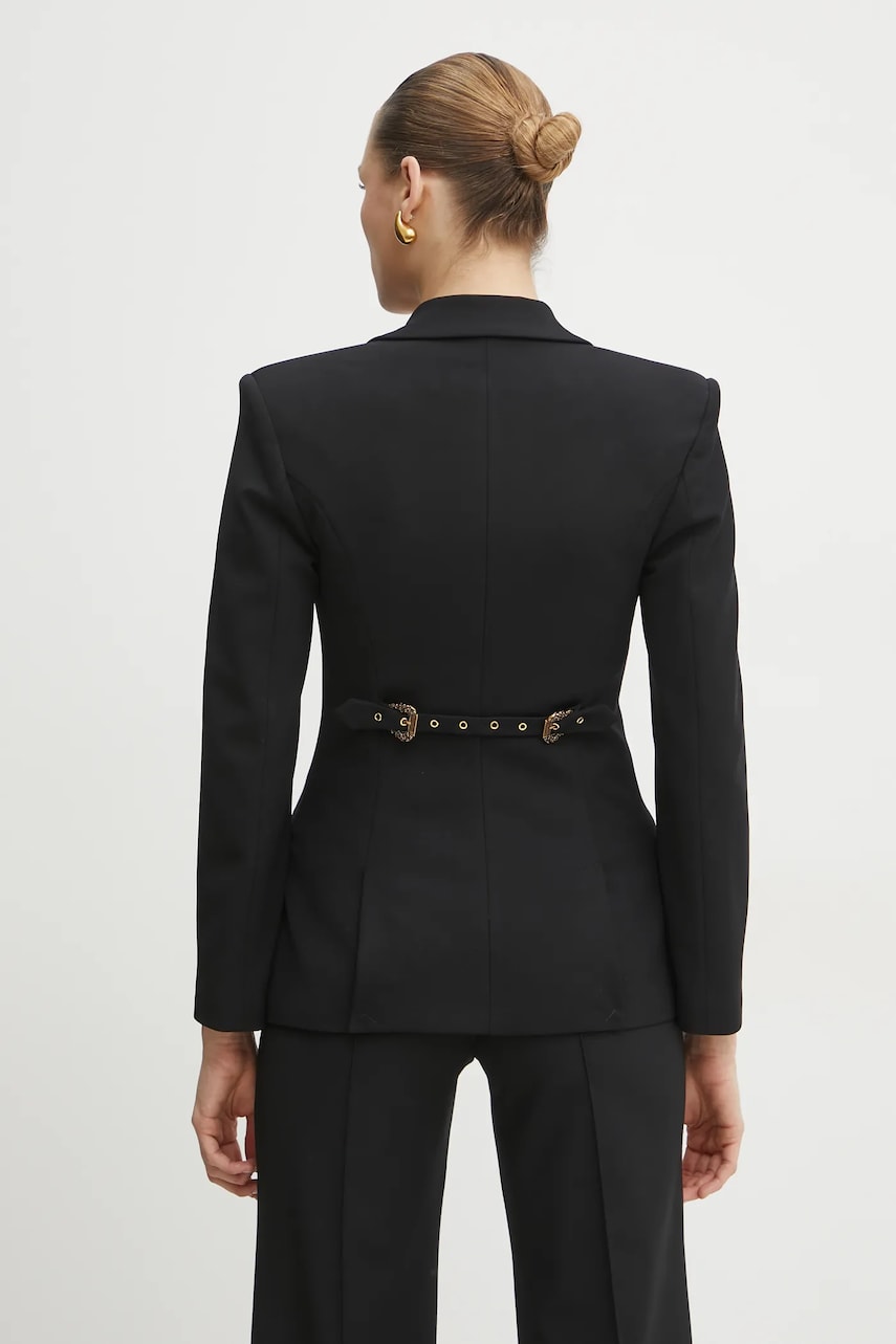 Versace Jeans Couture sacou culoarea negru, un singur rand de nasturi, neted, 78HAQ702 N0356 Versace Jeans Couture sacou culoarea negru, un singur rand de nasturi, neted, 78HAQ702 N0356