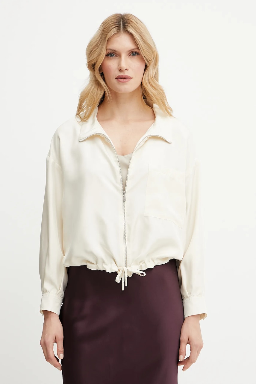 Marella bluză din mătase PRESIDE culoarea bej, uni, 2513041065200