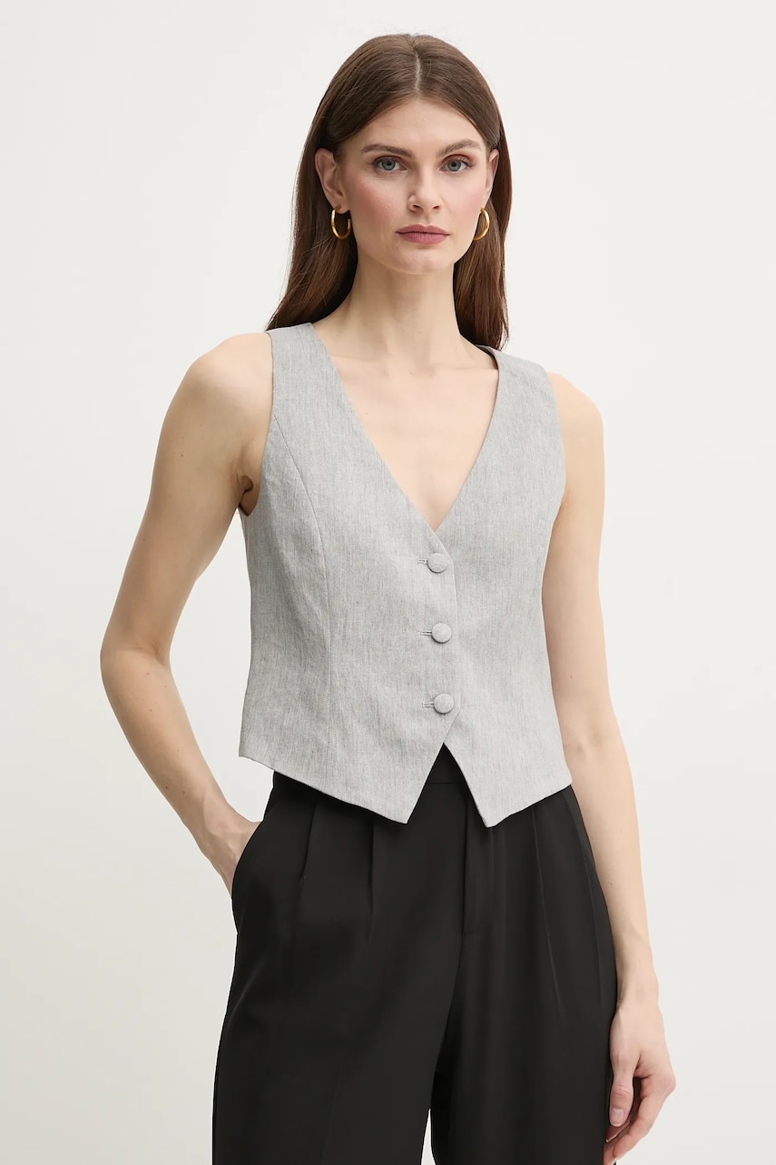 Marella vestă de in PERIM culoarea gri, un singur rand de nasturi, 2513151014200 Marella vestă de in PERIM culoarea gri, un singur rand de nasturi, 2513151014200