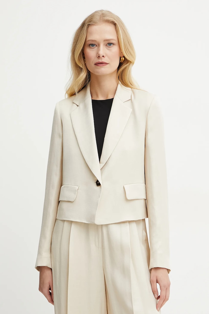 Marella blazer din amestec de in Emme by Marella culoarea bej, un singur rand de nasturi, neted, 2515041121200