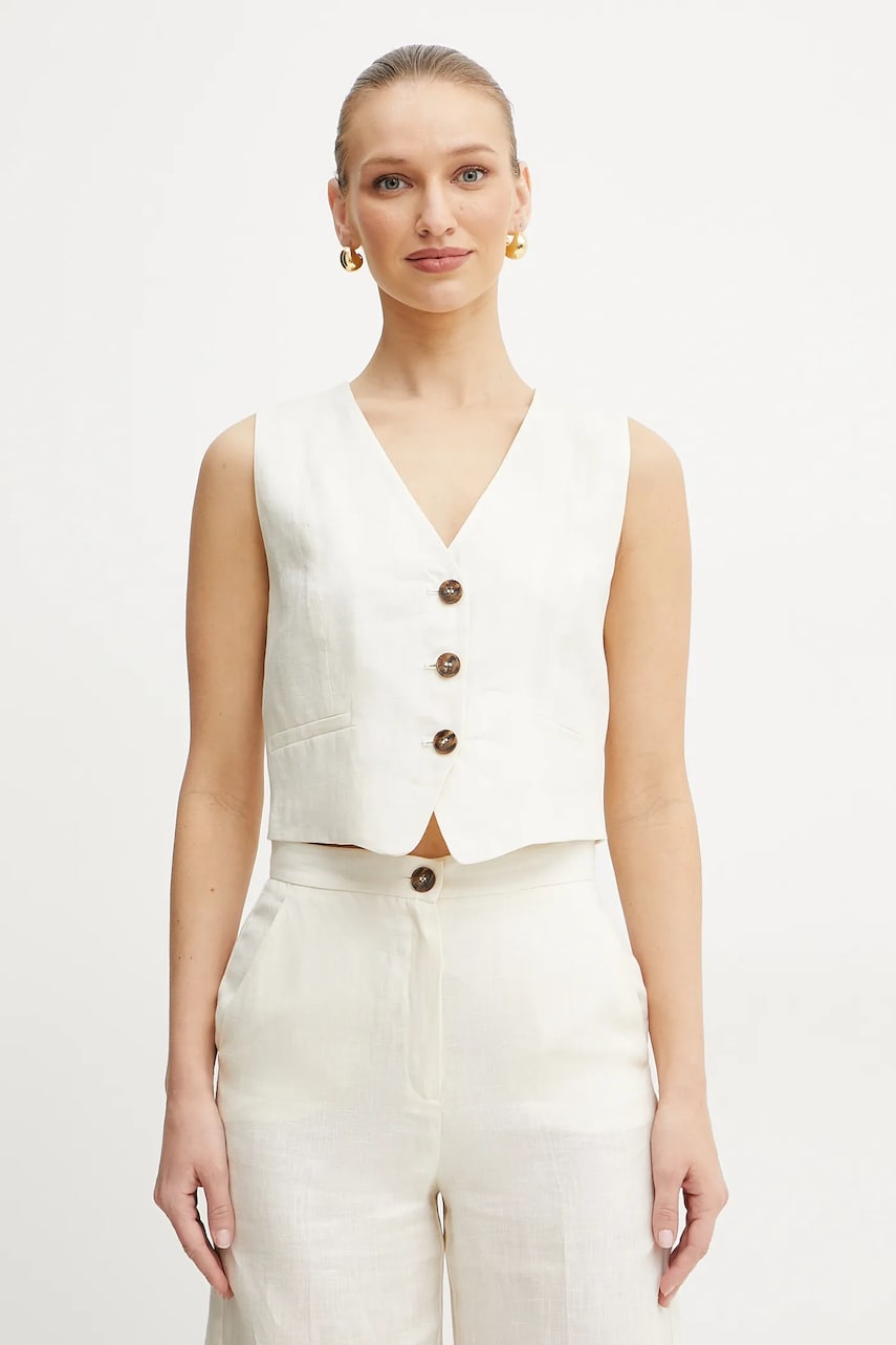 Marella vestă de in Emme by Marella culoarea bej, un singur rand de nasturi, 2515151012200