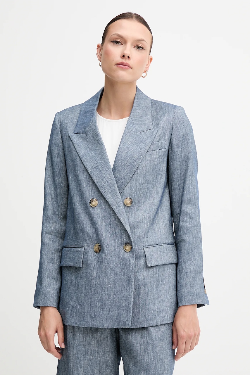 Sisley sacou de in cu doua randuri de nasturi, cu imprimeu, 2MNULW02Y Sisley sacou de in cu doua randuri de nasturi, cu imprimeu, 2MNULW02Y