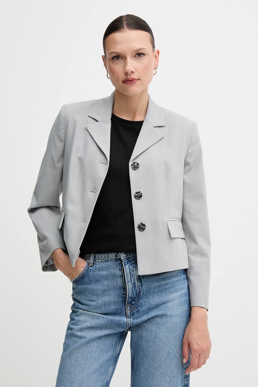 Sisley sacou culoarea gri, un singur rand de nasturi, cu imprimeu, 290TLW02W Sisley sacou culoarea gri, un singur rand de nasturi, cu imprimeu, 290TLW02W