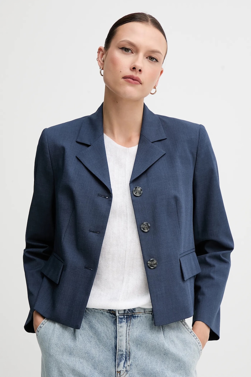 Sisley sacou culoarea bleumarin, un singur rand de nasturi, cu imprimeu, 290TLW02W Sisley sacou culoarea bleumarin, un singur rand de nasturi, cu imprimeu, 290TLW02W