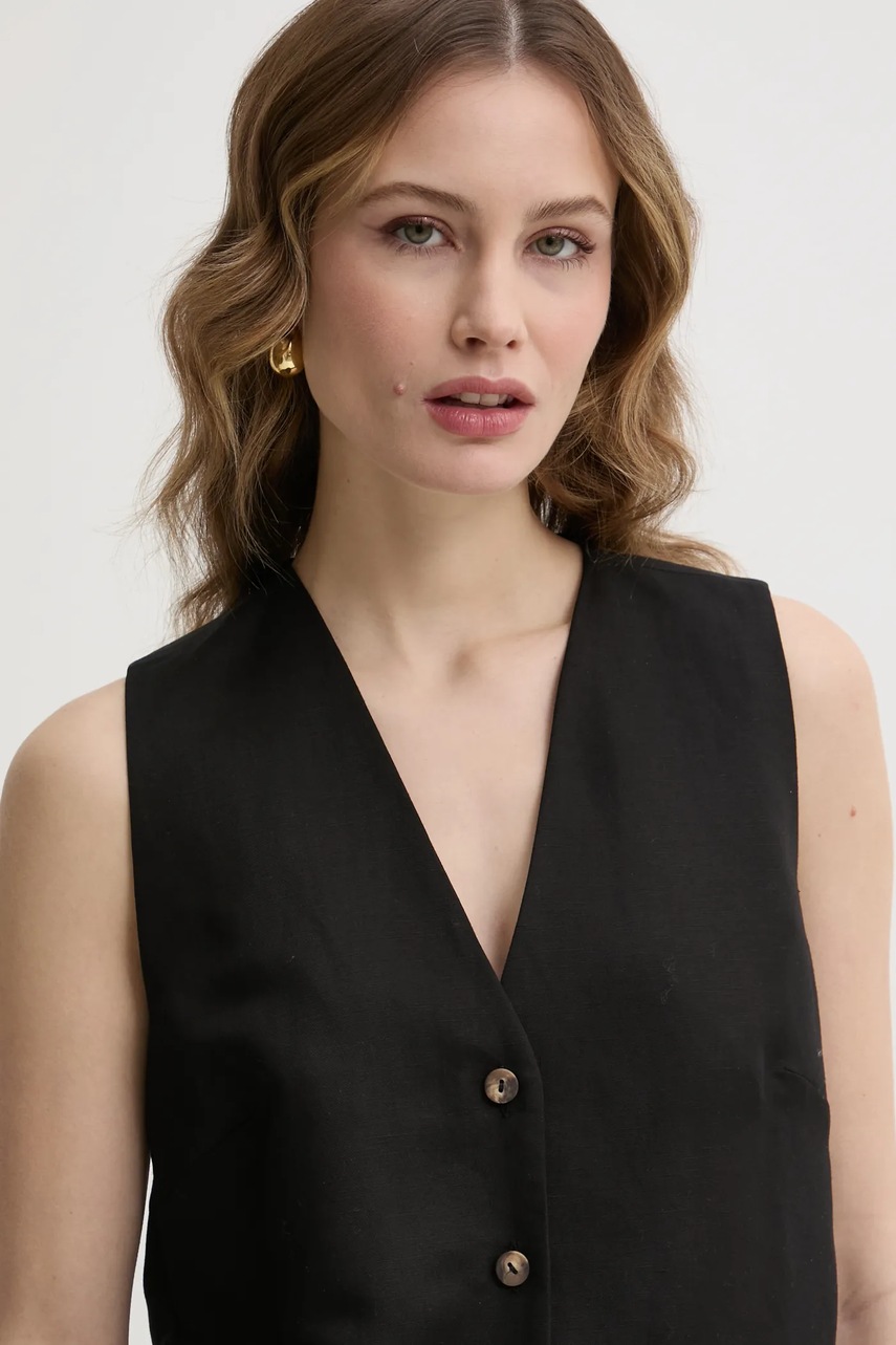 Λινό γιλέκο Ivy Oak χρώμα: μαύρο, IO112358 φωτογραφία