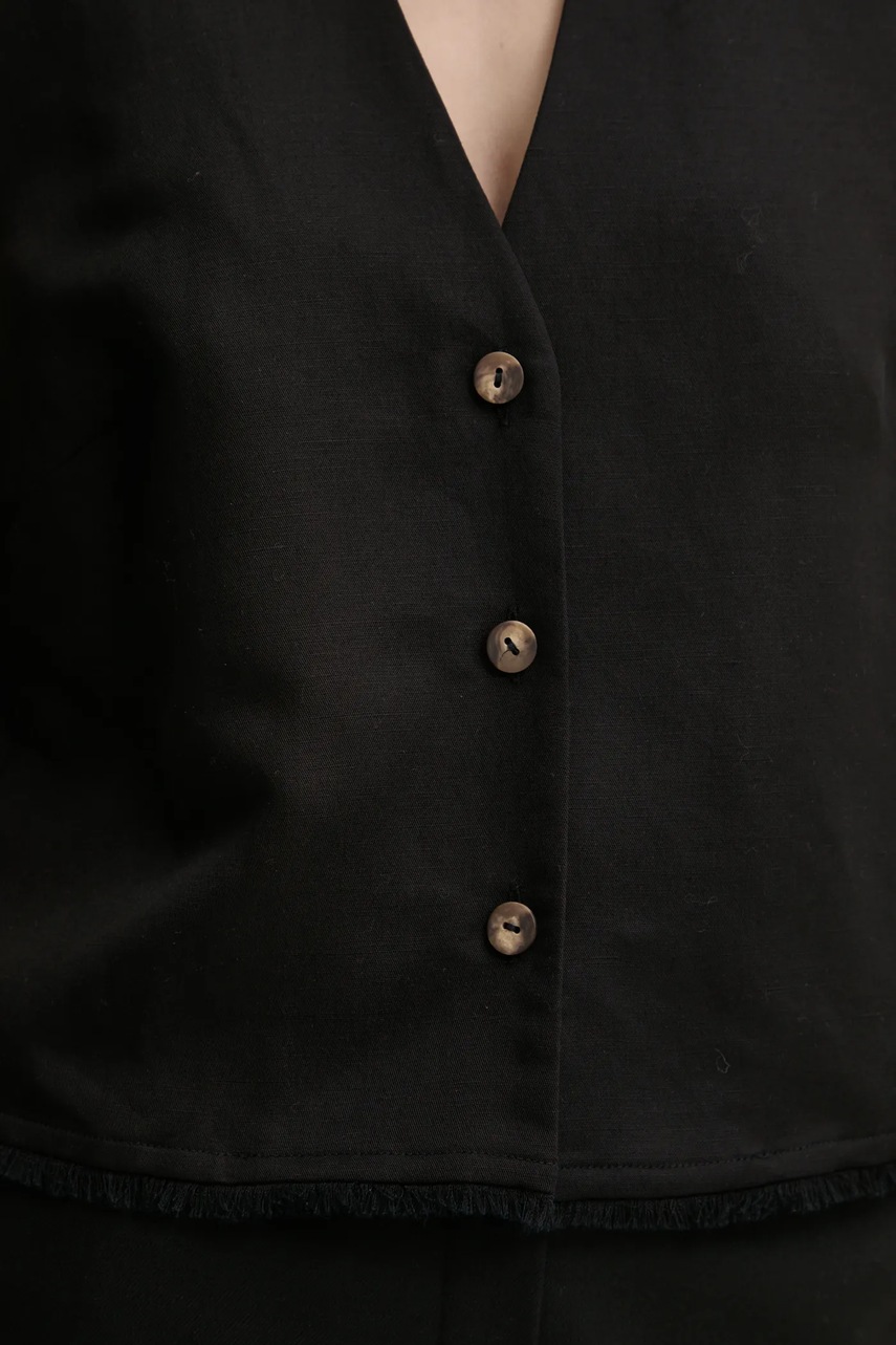 Λινό γιλέκο Ivy Oak χρώμα: μαύρο, IO112358 φωτογραφία