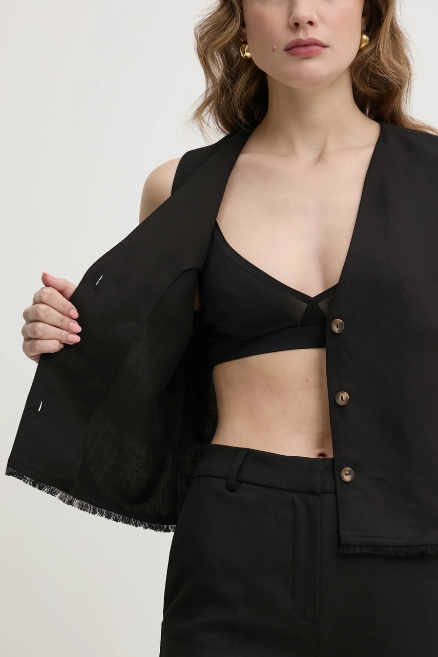 Λινό γιλέκο Ivy Oak χρώμα: μαύρο, IO112358 φωτογραφία