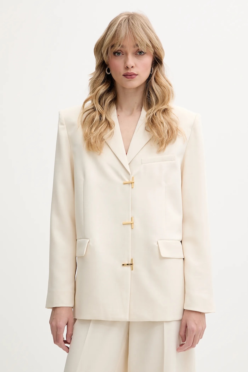 Stine Goya sacou culoarea bej, un singur rand de nasturi, uni, SG-SS25-J032-2347