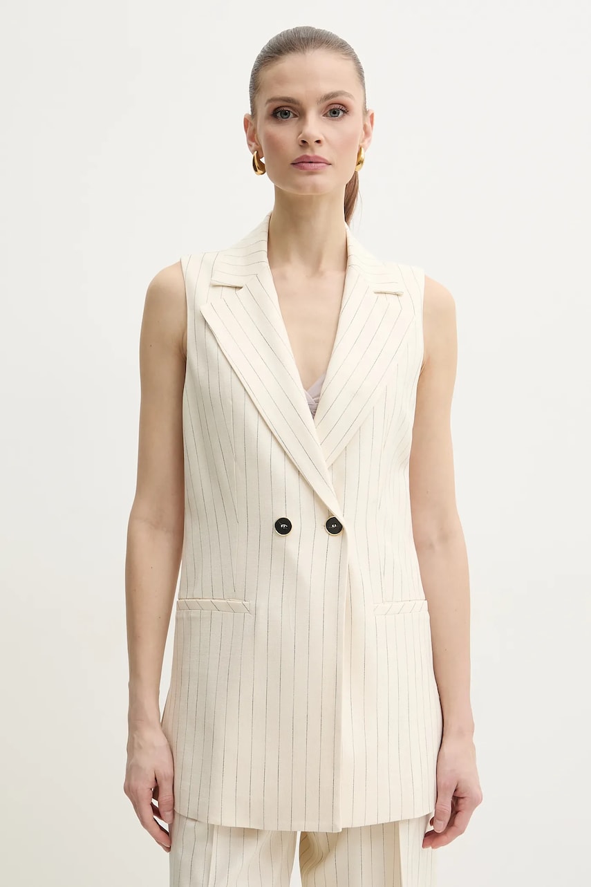 Simona Corsellini vesta culoarea bej, cu doua randuri de nasturi, P25CPGL003 Simona Corsellini vesta culoarea bej, cu doua randuri de nasturi, P25CPGL003