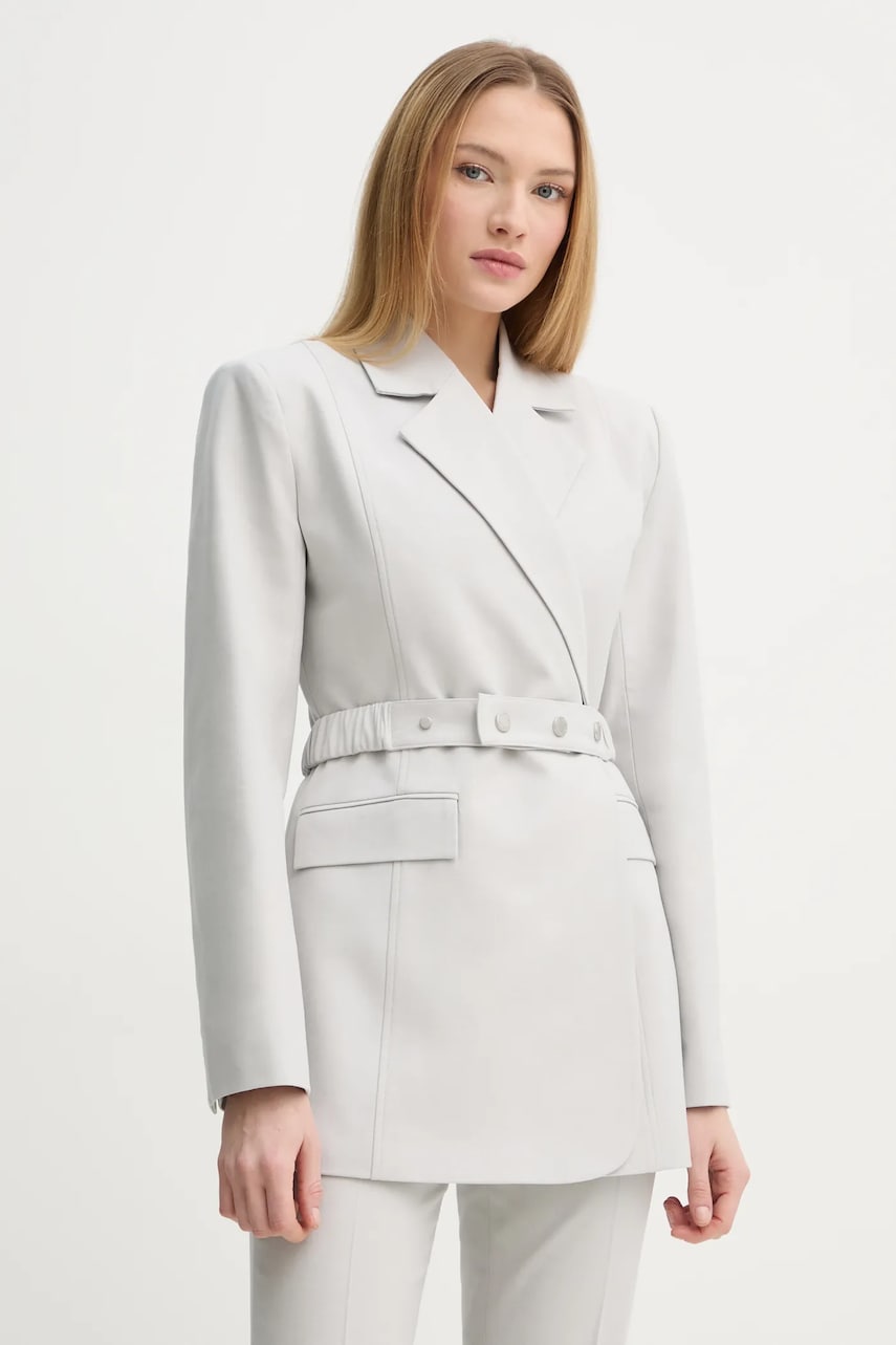 Gestuz sacou din lana culoarea gri, cu doua randuri de nasturi, neted, 10909752 Gestuz sacou din lana culoarea gri, cu doua randuri de nasturi, neted, 10909752