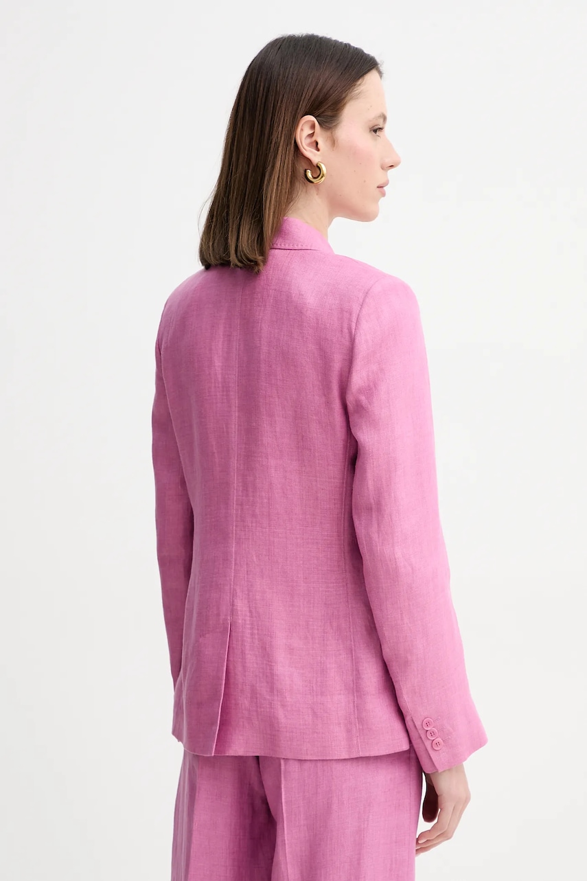 Weekend Max Mara len blézer rózsaszín, sima, egysoros gombolású, 2515041012600 termék 2. képe