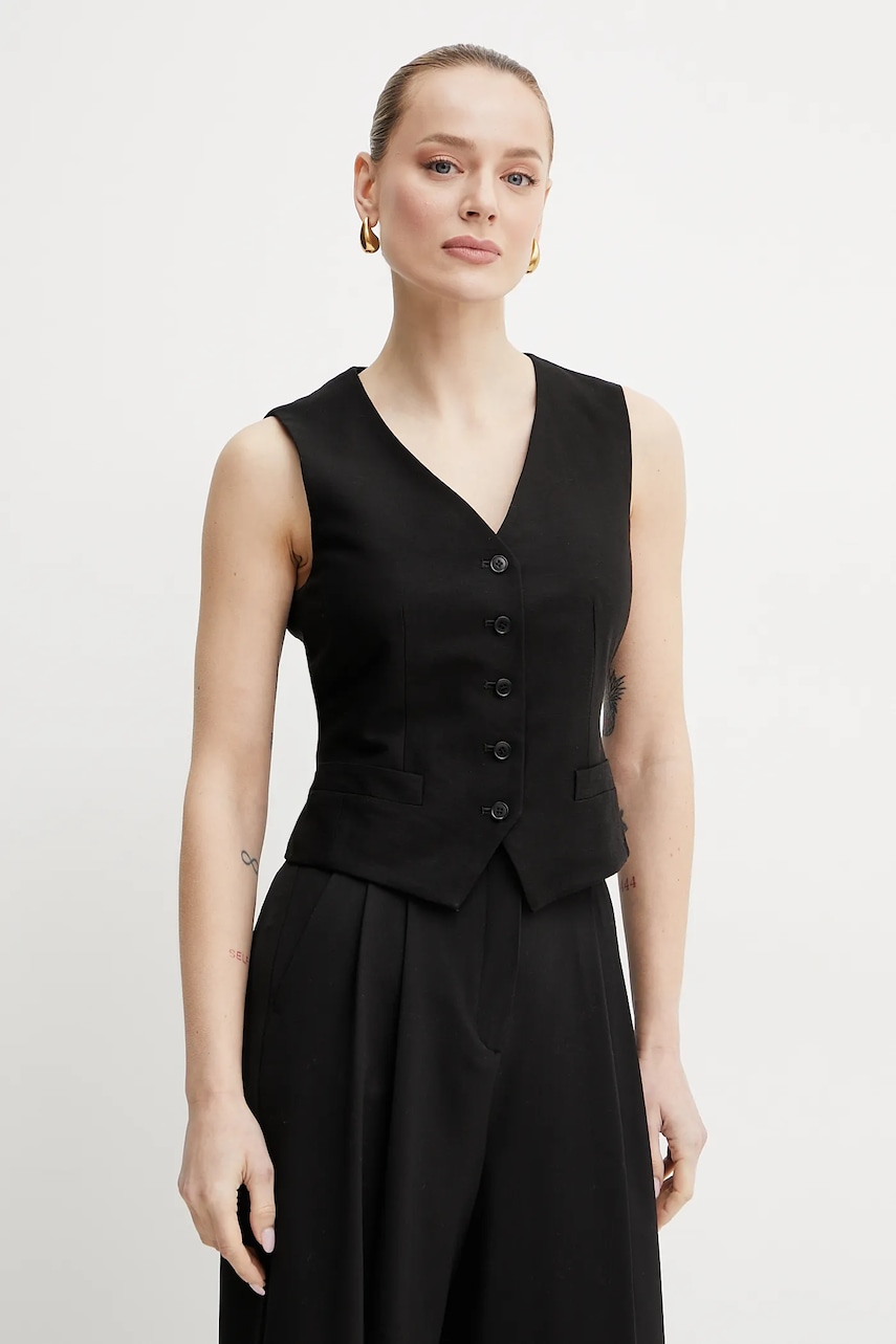 Weekend Max Mara vestă cu amestec de in culoarea negru, un singur rand de nasturi, 2515151012600 Weekend Max Mara vestă cu amestec de in culoarea negru, un singur rand de nasturi, 2515151012600