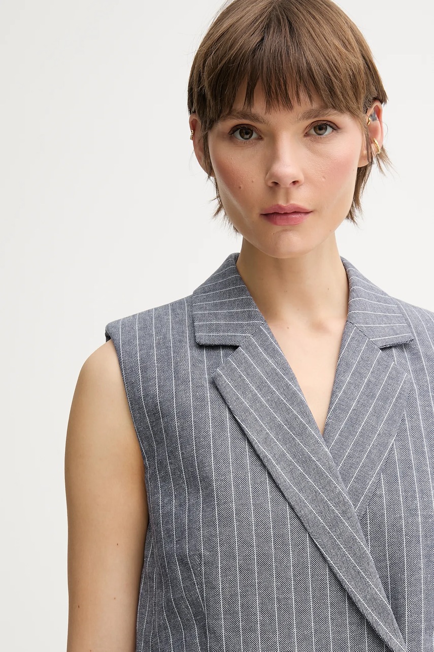 Γιλέκο με λινό μείγμα United Colors of Benetton χρώμα: μπλε, 29KBDJ00W φωτογραφία