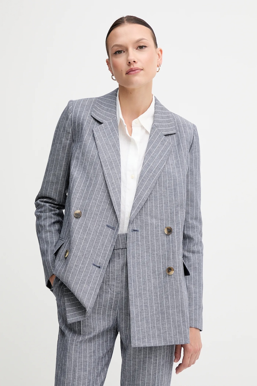 United Colors of Benetton blazer din amestec de in culoarea bleumarin, cu doua randuri de nasturi, cu imprimeu, 29KBDW033 United Colors of Benetton blazer din amestec de in culoarea bleumarin, cu doua randuri de nasturi, cu imprimeu, 29KBDW033