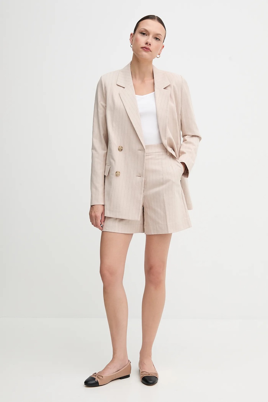 Пиджак с примесью льна United Colors of Benetton цвет бежевый двубортный узор 29KBDW033